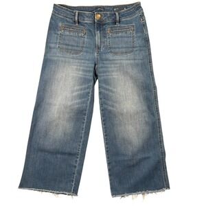 J. Jill Wide Leg‎ Cropped Jean Capri 6P Blue Raw Hem Stretch Nautical Coastal